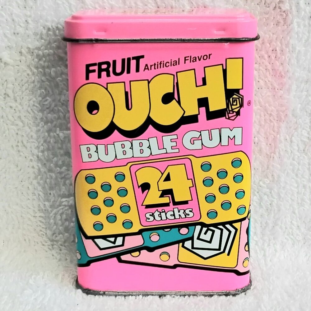 Vintage 90's Ouch! Bubble Gum 24 Sticks (Small Ripple on Back) Collector's Tin!!